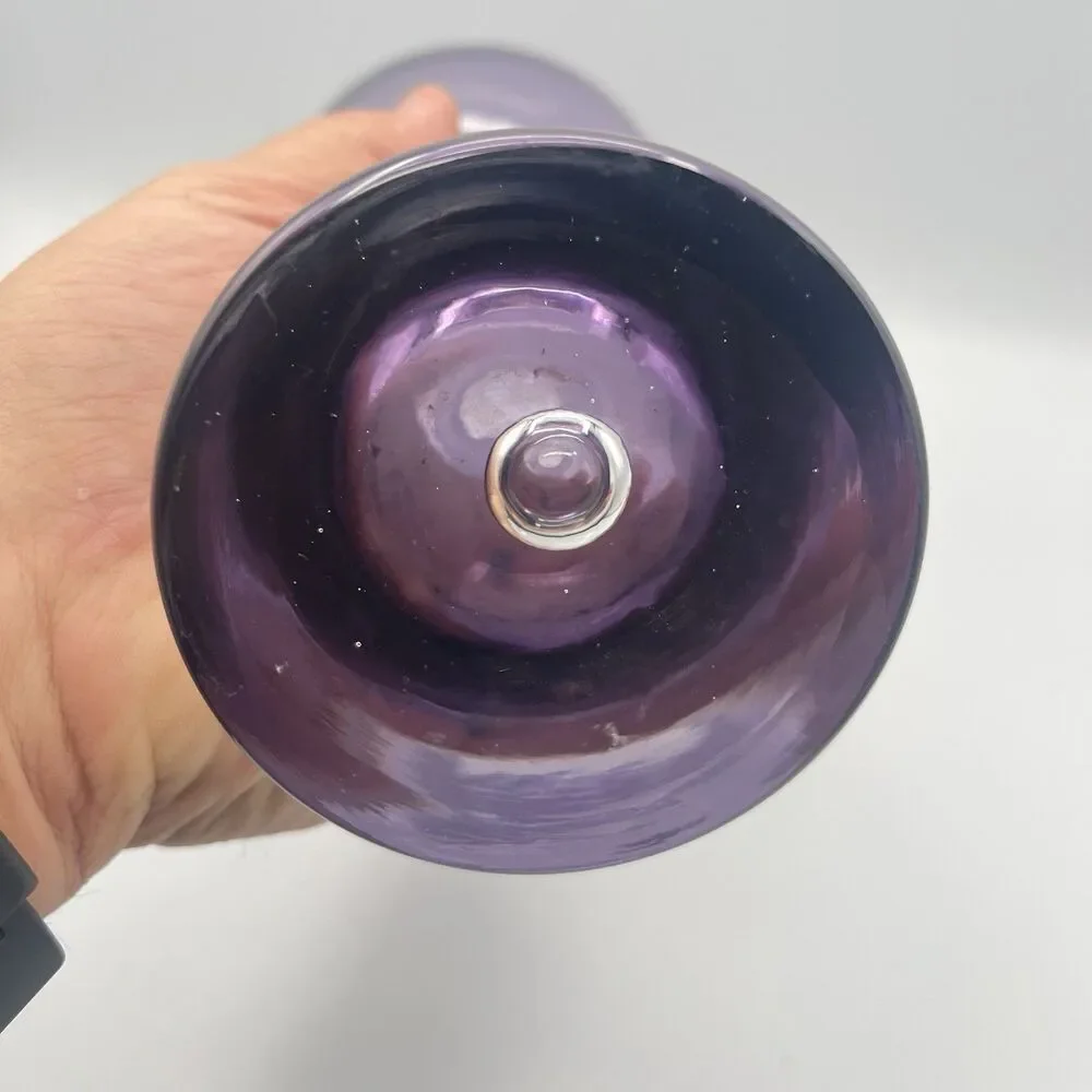 Krosno Poland Amethyst Art Glass Vase Candle Holder Suspended Bubble
